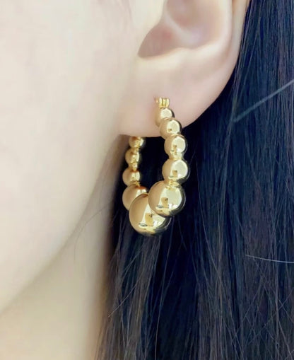 K18YG イエローゴールド 18K フープピアス 金球 ピアス リングピアス 中空ピアス YG 中空 大ぶり ボール ポンデリング サークルリング