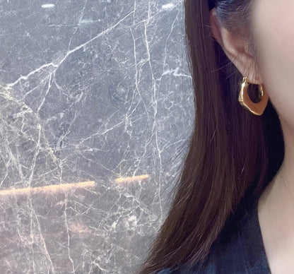 K18YG ぷっくり ドロップピアス フープピアス 中空ピアス イエローゴールド 丸い ドロップ型 トライアングル 四角形 18K YG リングピアス