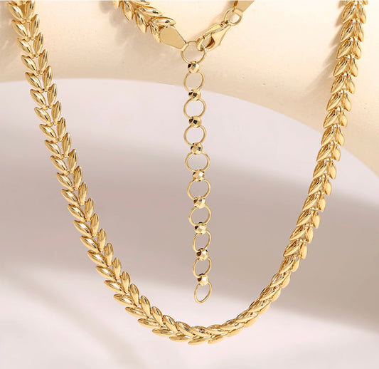K18YG イエローゴールド ネックレス リーフモチーフ 太め 太い 5mm ボリューム リーフ 麦 イタリアンジュエリー 18K YG 40+5cm