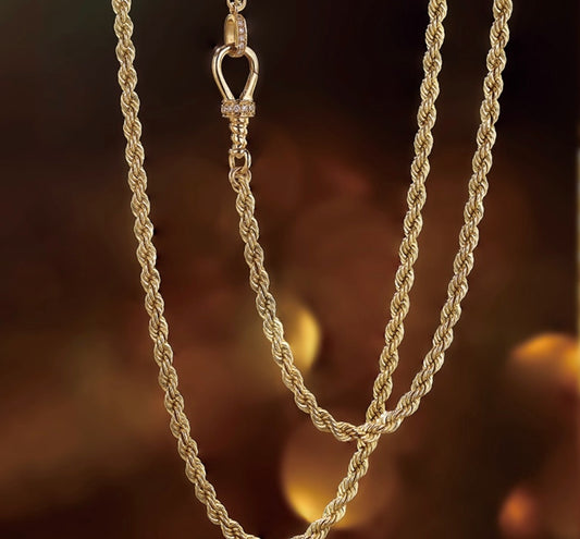 K18YG イエローゴールド ネックレス ロープチェーン 2.7mm ダイヤモンド ダイヤ 太め 太い ツイスト イタリアンジュエリー 18K YG 45cm~