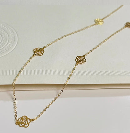 K18YG カメリア ネックレス 18K YG イエローゴールド ステーションネックレス 薔薇 花 45cm