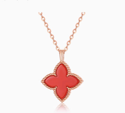 K18PG ペンダントトップ レッドカーネリアン 18K PG ピンクゴールド クローバー 四ツ葉 花 ネックレス チャーム ペンダント カーネリアン