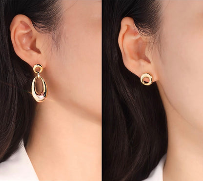 K18YG ドロップピアス 2way オーバル ラウンド チャーム ペンダントトップ ぷっくり 大ぶり 大きめ 18K イエローゴールド 卵型 丸い