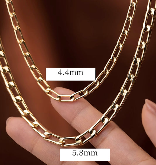 【4.4mm】K18YG イエローゴールド フィガロチェーン カット小豆チェーン ネックレス オーバルリンク 18K YG メンズ レディース 太め