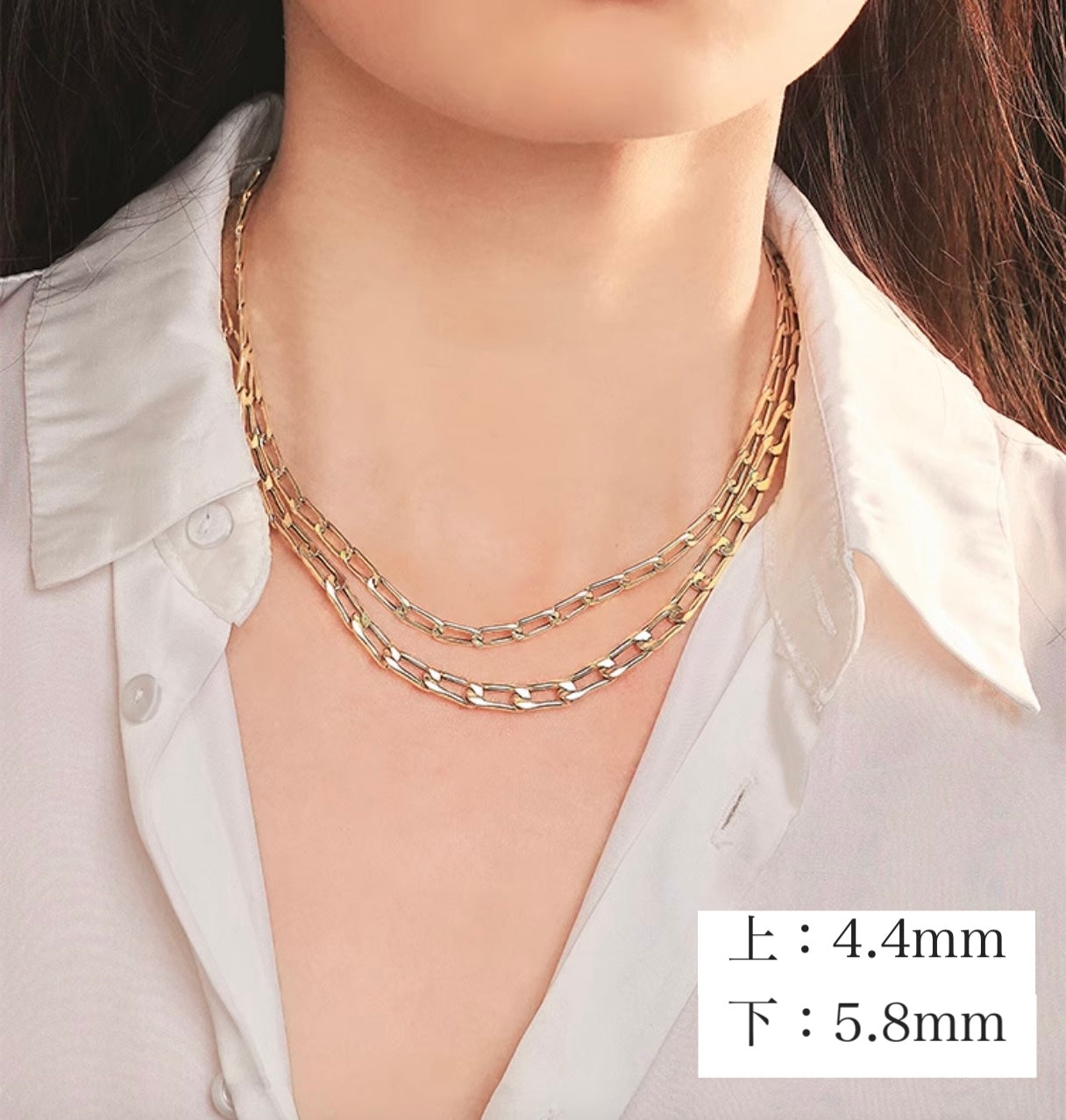 【4.4mm】K18YG イエローゴールド フィガロチェーン カット小豆チェーン ネックレス オーバルリンク 18K YG メンズ レディース 太め