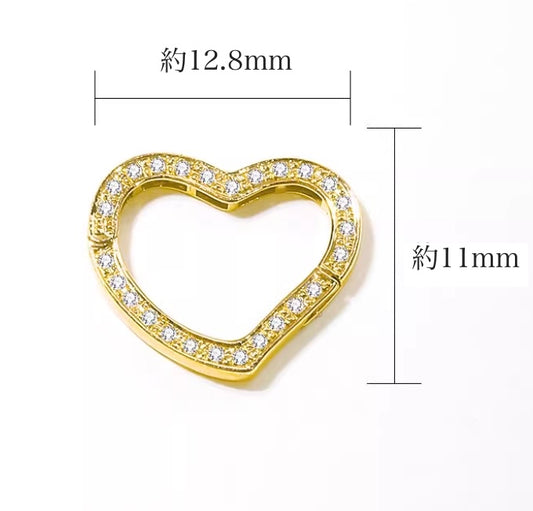 K18YG WG PG イエローゴールド ハート ダイヤモンド チャーム チェーンパーツ ペンダント ダイヤ コマ バチカン 18K 開口 YG ロック付き