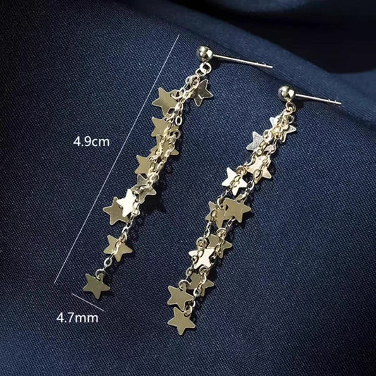 K18YG スタッドピアス ロングピアス 約5cm 星 スター チェーンピアス イエローゴールド 18K YG チャームピアス 揺れる ピアス