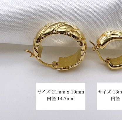 K18YG イエローゴールド 18K ピアス フープピアス リングピアス イタリアンジュエリー ラウンド 中空 丸 X 模様 柄 ダイス柄 スクエア 網目