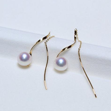 K18YG イエローゴールド あこや真珠 アコヤ 18金 ピアス ロングピアス S字 真珠 パール 18K akoya pearl 花珠 チェーンピアス