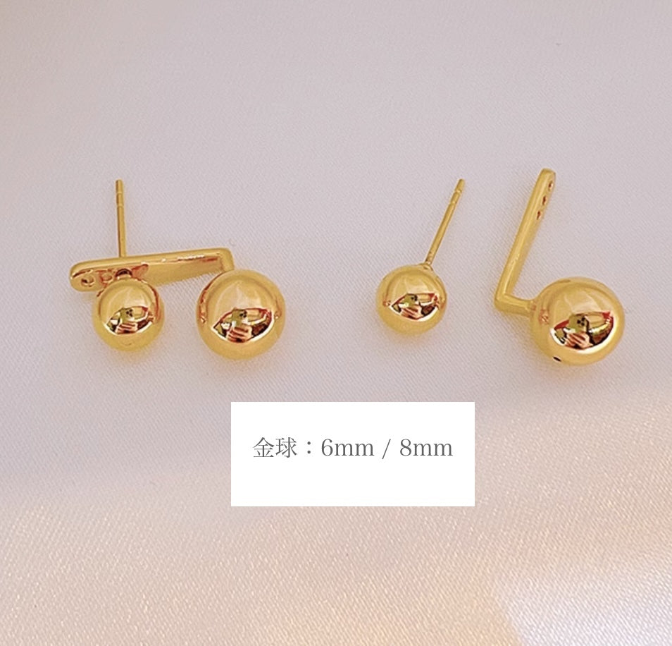 K18YG イエローゴールド 18K ピアス スタッドピアス ラウンド 金球 球体 ダブル ツイン 双子 2way 中空