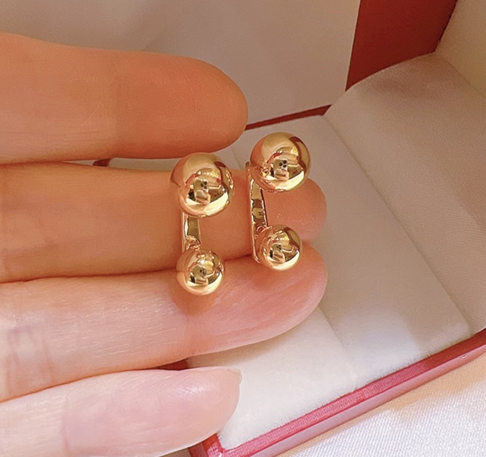 K18YG イエローゴールド 18K ピアス スタッドピアス ラウンド 金球 球体 ダブル ツイン 双子 2way 中空